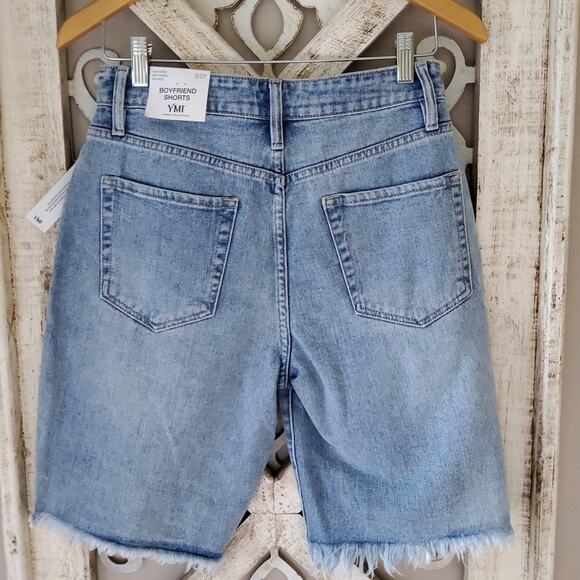 YMI Women's Junior Frayed Hem Distressed Destructed Boyfriend Denim Jean Shorts - Picture 5 of 7